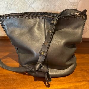 ELLEN TRACY DARK GRET METALLIC LEATHER WITH EMBROIDERY DETAIL